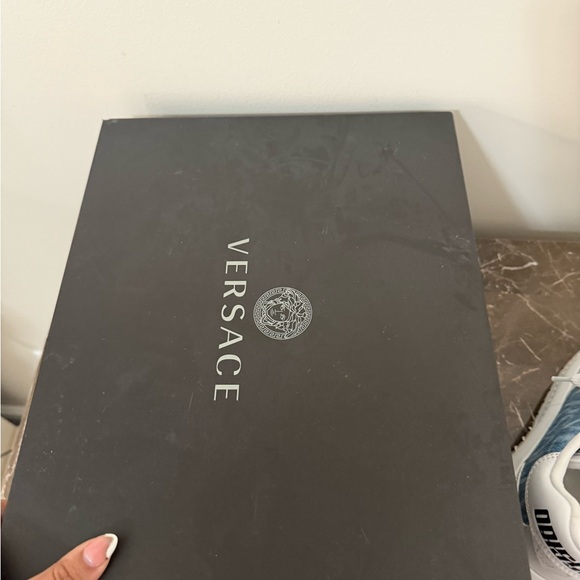 VERSACE Allover Odissea Sneakers In Blue Denim Ecru - Picture 8 of 10